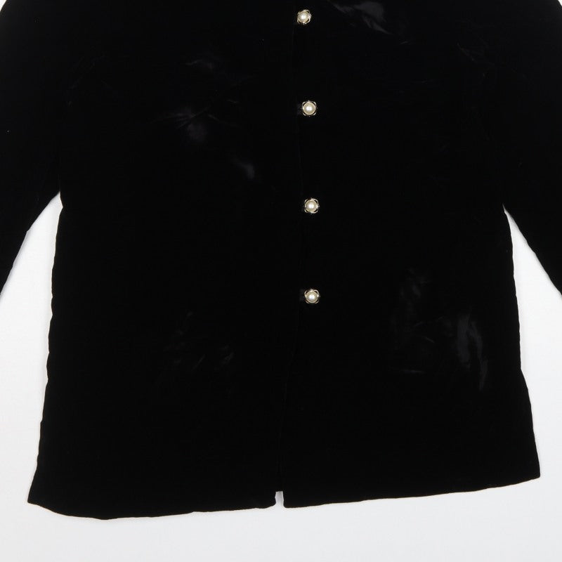 Principles Petite Women’s Black UK 8 Velour Collared Button-Up Blouse