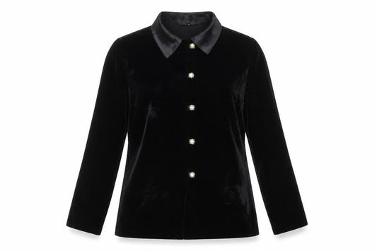 Principles Petite Women’s Black UK 8 Velour Collared Button-Up Blouse