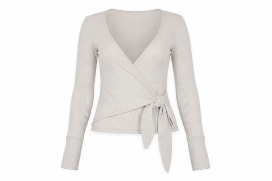 Abercrombie & Fitch Women Ivory XS Ribbed Wrap Tie Blouse