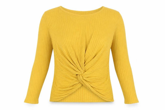 New Look Women Yellow UK 8 Ribbed Twist Front Long Sleeve Top