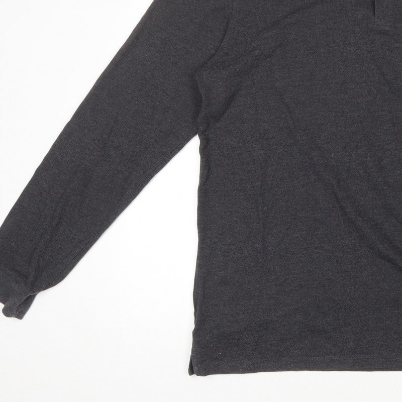 Next Men's Dark Grey L Long Sleeve Cotton Regular Fit Polo