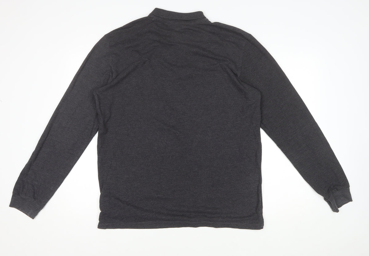 Next Men's Dark Grey L Long Sleeve Cotton Regular Fit Polo
