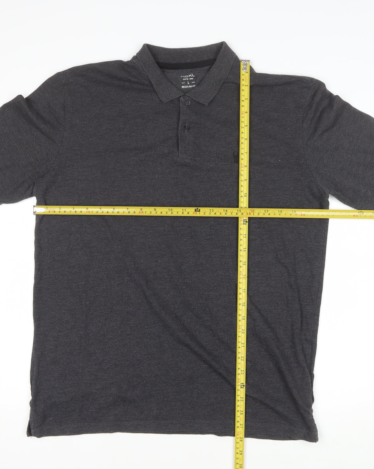 Next Men's Dark Grey L Long Sleeve Cotton Regular Fit Polo