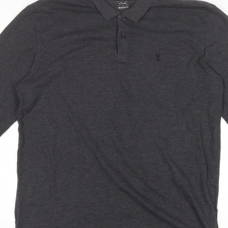 Next Men's Dark Grey L Long Sleeve Cotton Regular Fit Polo