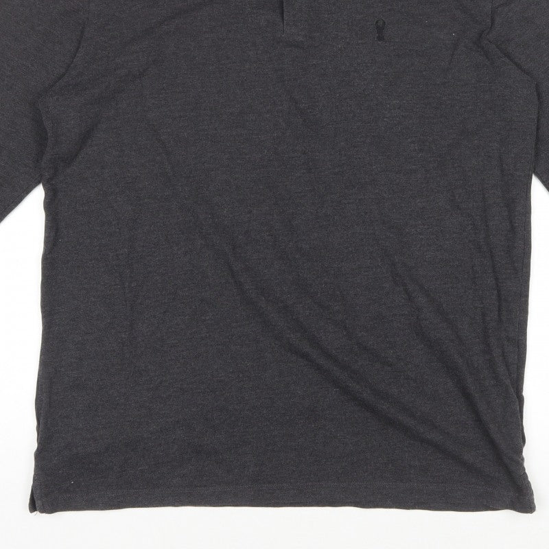 Next Men's Dark Grey L Long Sleeve Cotton Regular Fit Polo