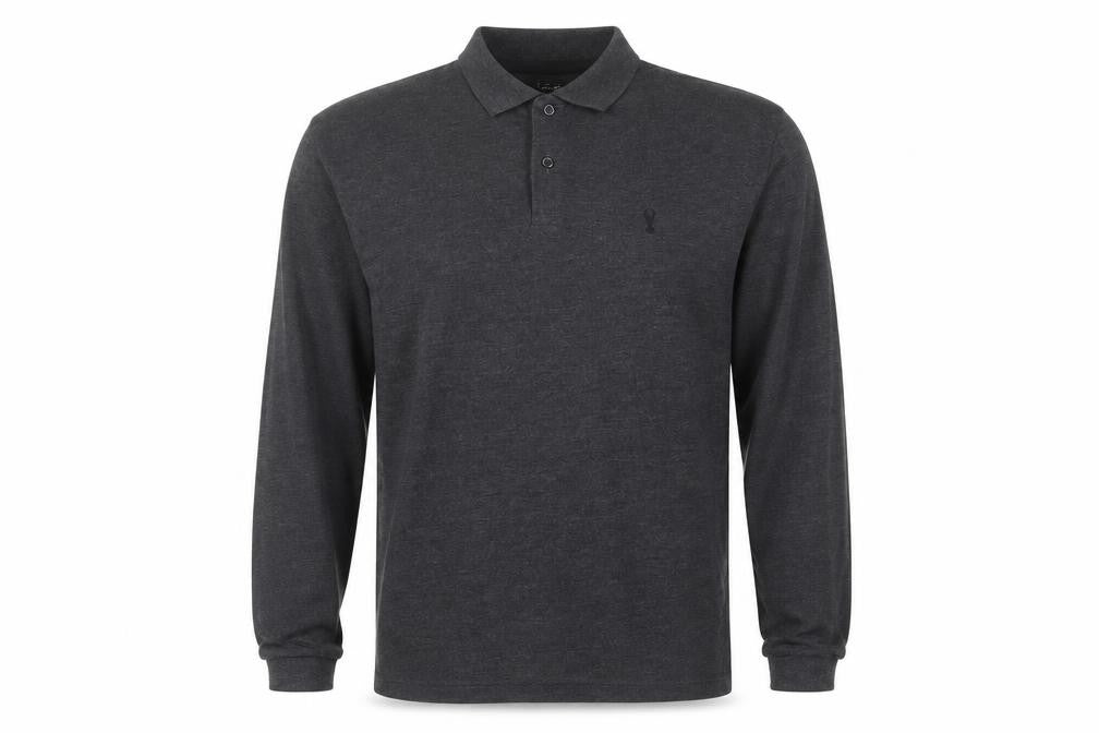 Next Men's Dark Grey L Long Sleeve Cotton Regular Fit Polo