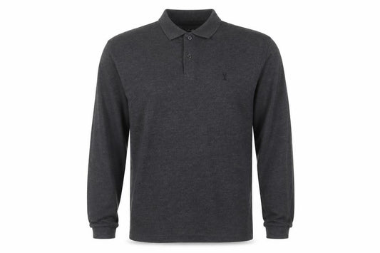 Next Men's Dark Grey L Long Sleeve Cotton Regular Fit Polo
