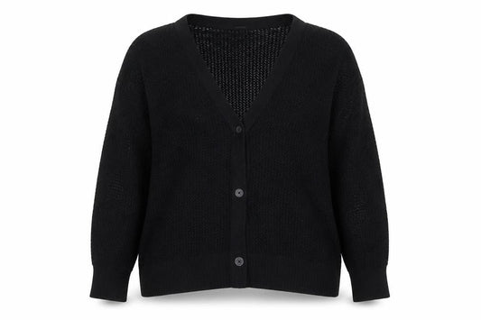 Uniqlo Women Black XL Cotton Open-Knit V-Neck Button Cardigan