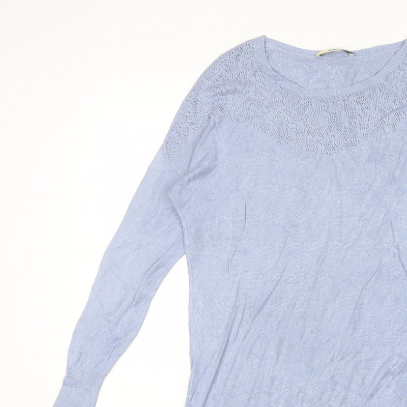 Oasis Women Blue Size S Viscose Open-Knit Yoke Pullover Jumper