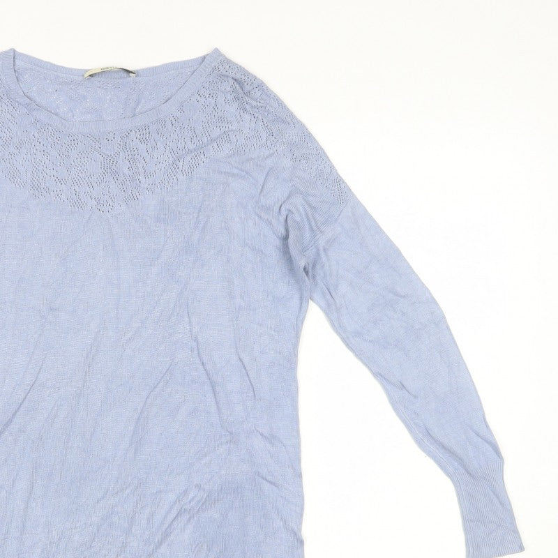 Oasis Women Blue Size S Viscose Open-Knit Yoke Pullover Jumper