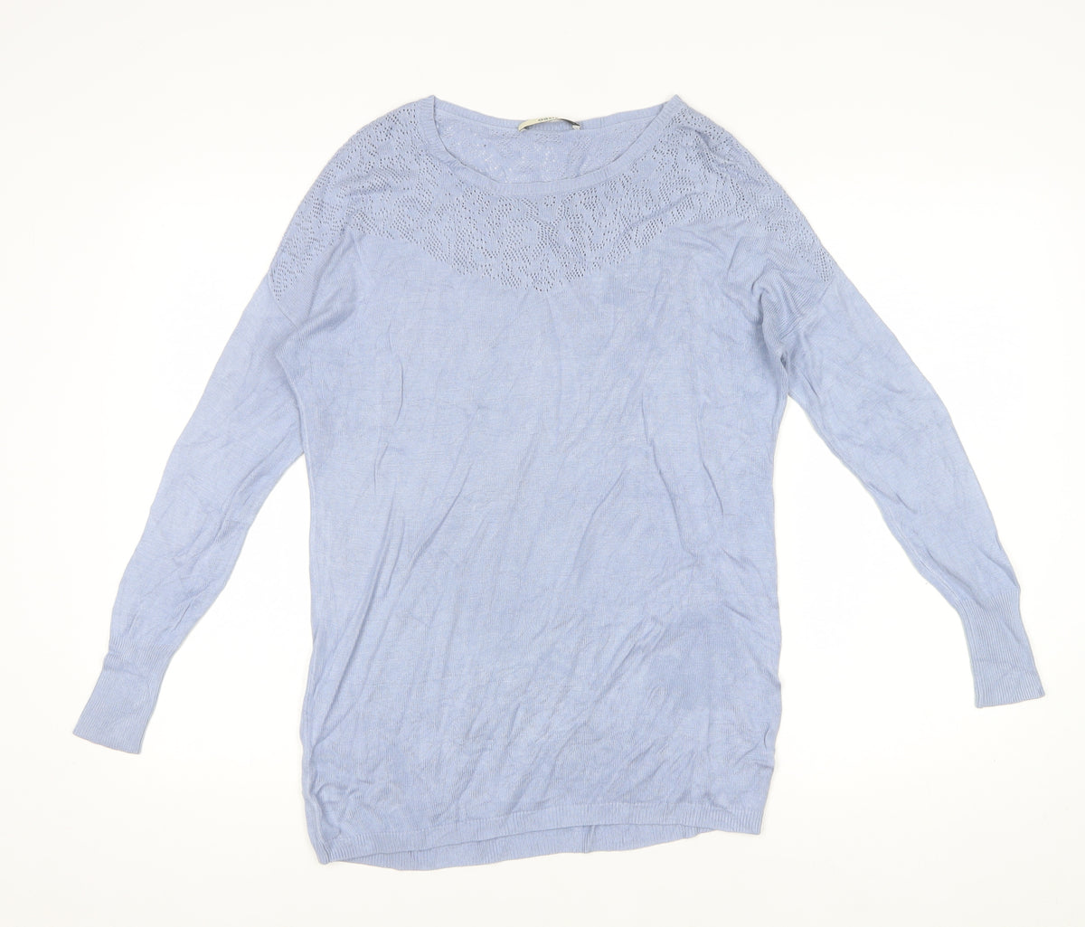 Oasis Women Blue Size S Viscose Open-Knit Yoke Pullover Jumper