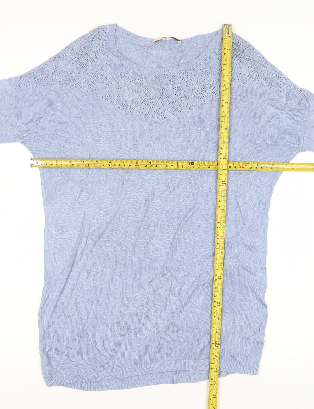 Oasis Women Blue Size S Viscose Open-Knit Yoke Pullover Jumper