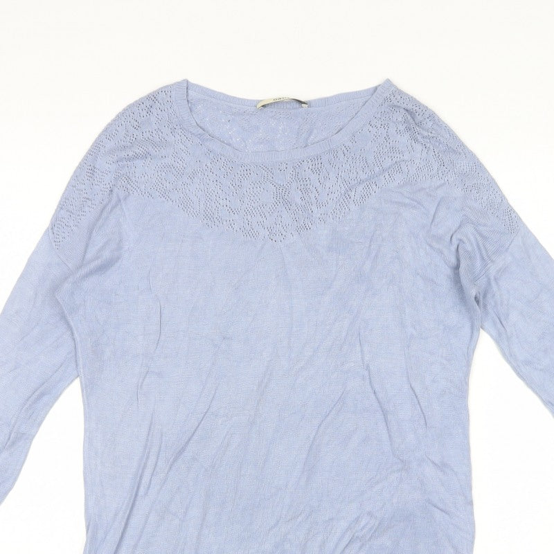 Oasis Women Blue Size S Viscose Open-Knit Yoke Pullover Jumper