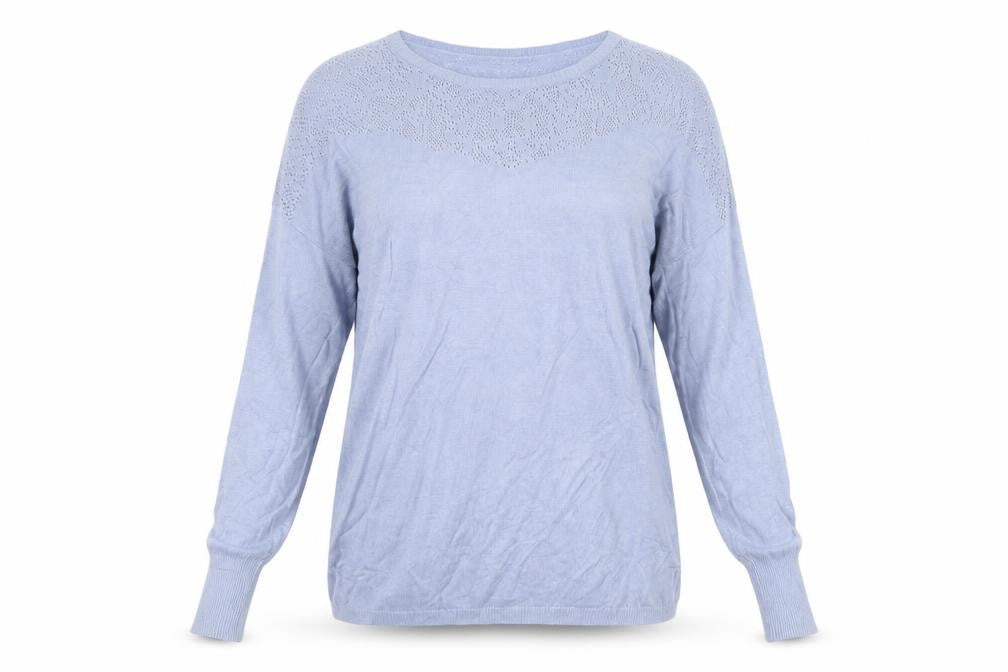 Oasis Women Blue Size S Viscose Open-Knit Yoke Pullover Jumper
