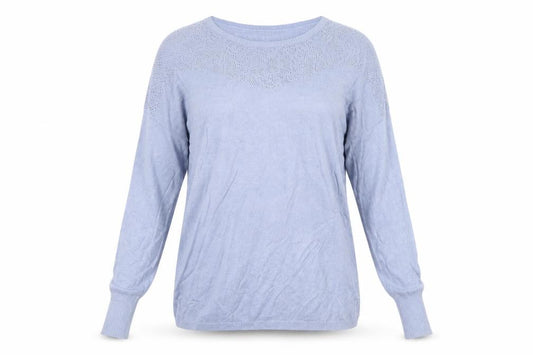 Oasis Women Blue Size S Viscose Open-Knit Yoke Pullover Jumper