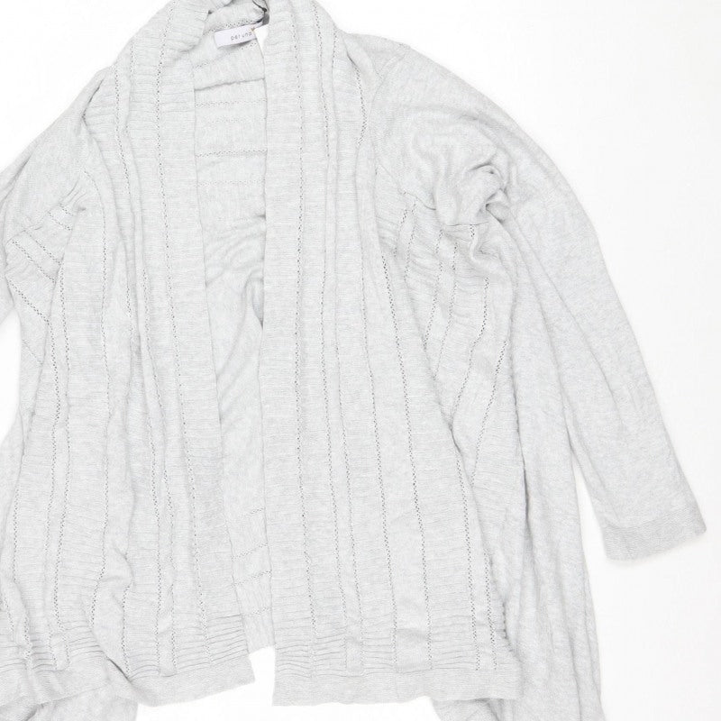 M&S Per Una Women Grey L Open Knit Waterfall Cardigan