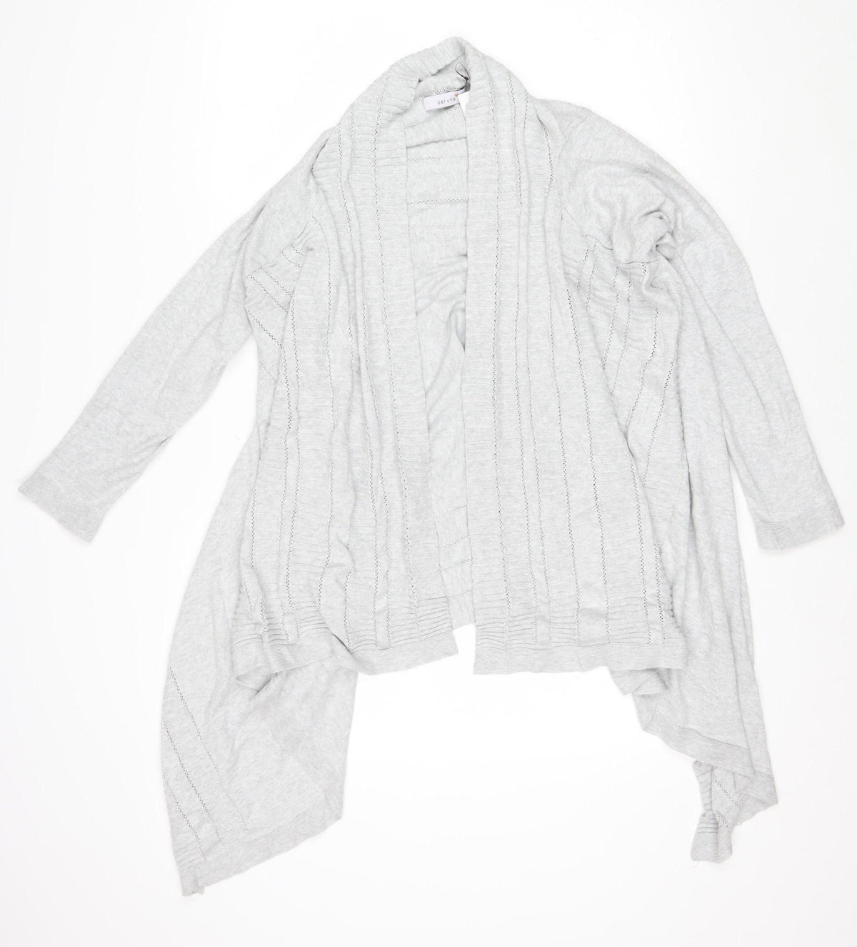 M&S Per Una Women Grey L Open Knit Waterfall Cardigan