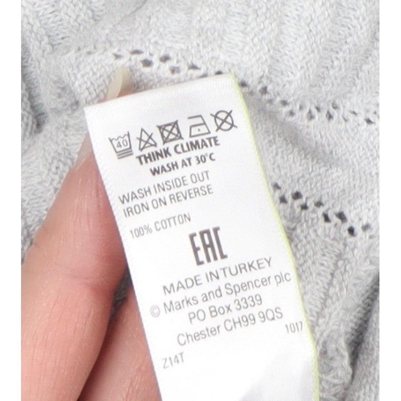 M&S Per Una Women Grey L Open Knit Waterfall Cardigan