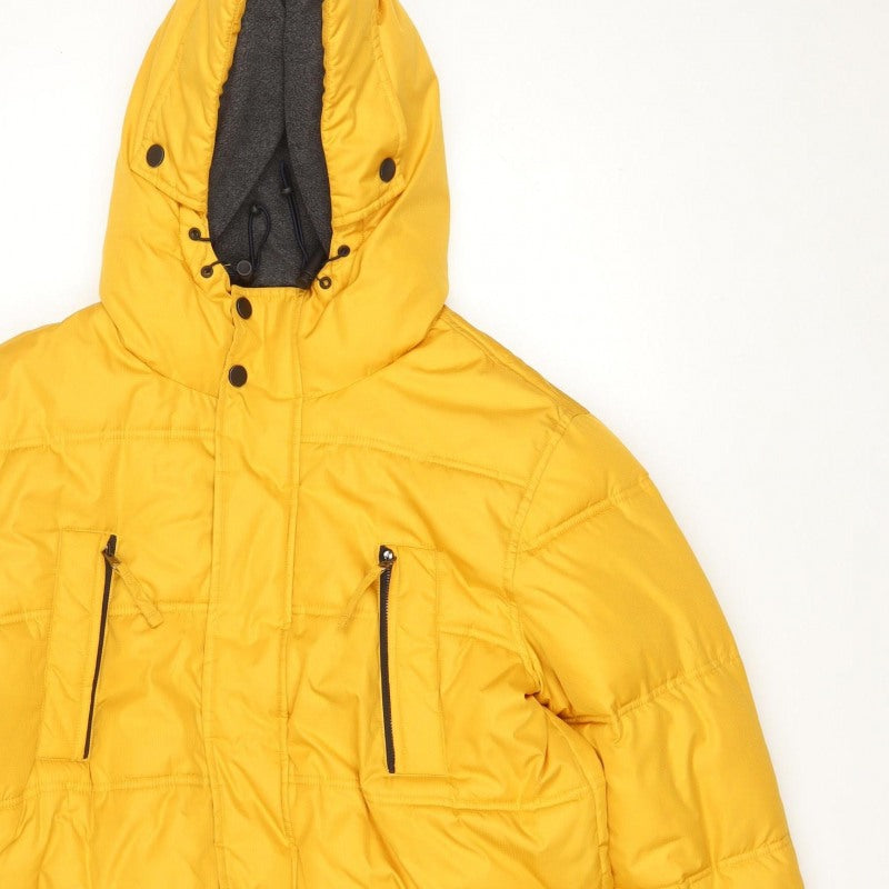 Brit Island 1973 Men Yellow M Hooded Quilted Puffer Jacket