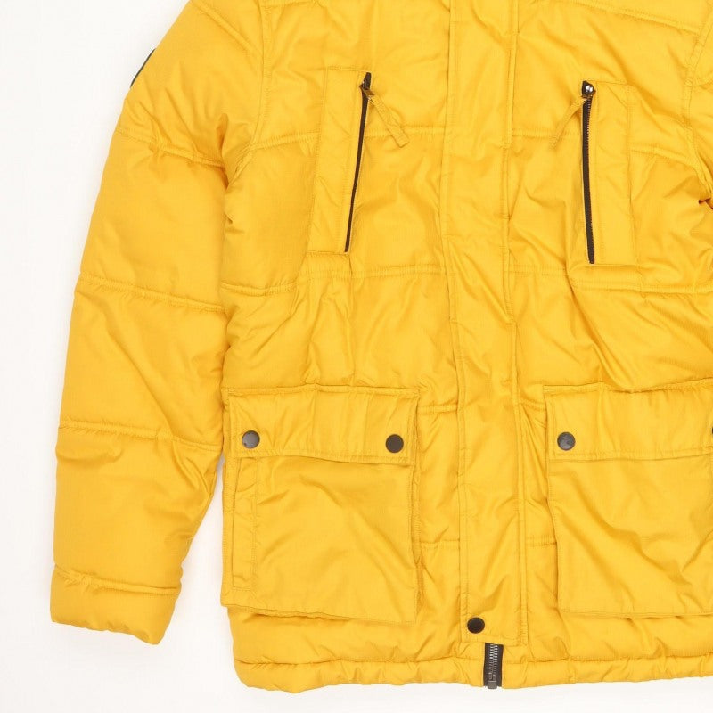Brit Island 1973 Men Yellow M Hooded Quilted Puffer Jacket