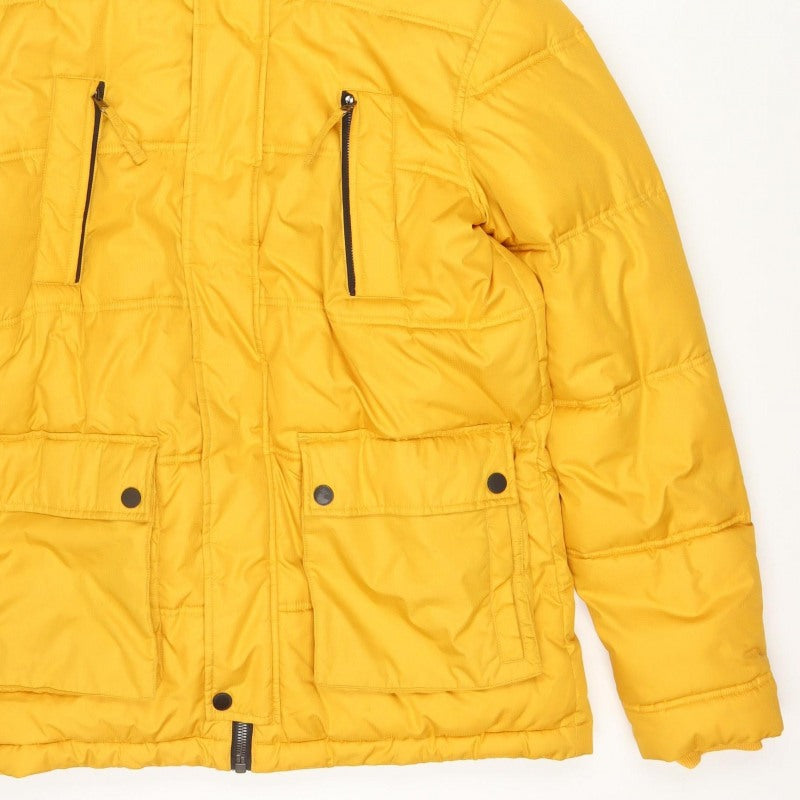 Brit Island 1973 Men Yellow M Hooded Quilted Puffer Jacket