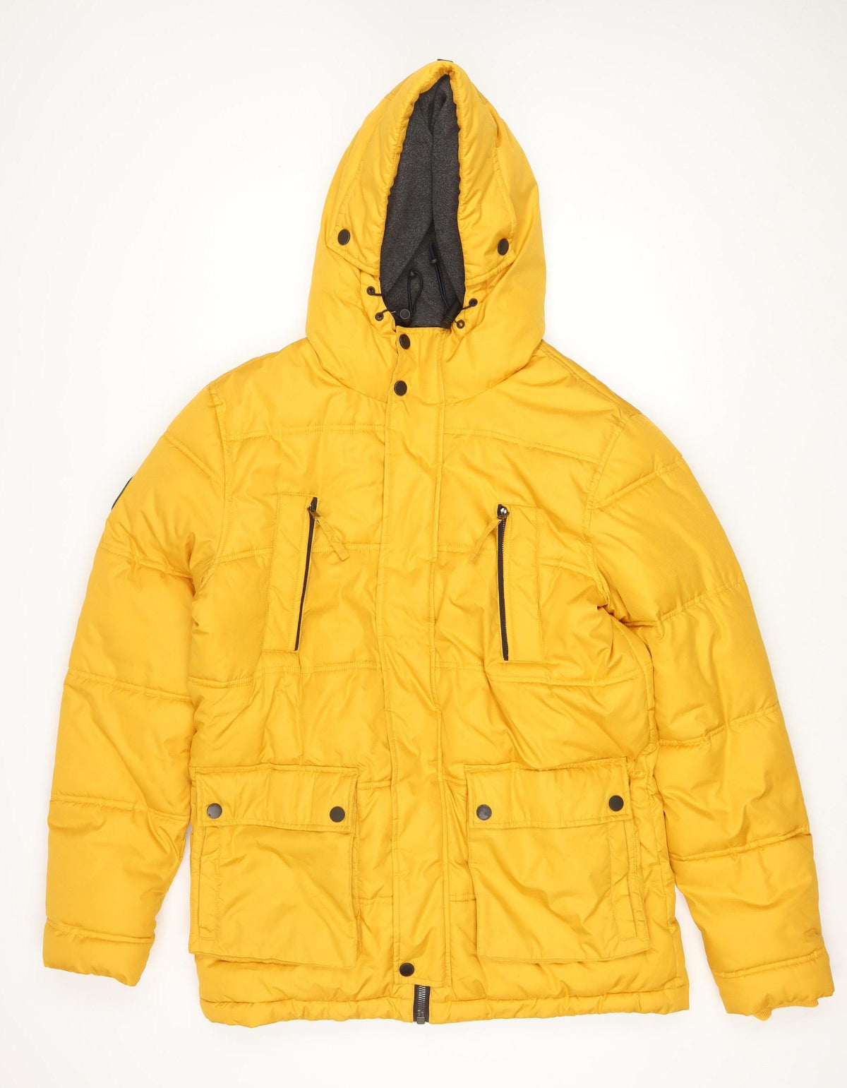 Brit Island 1973 Men Yellow M Hooded Quilted Puffer Jacket