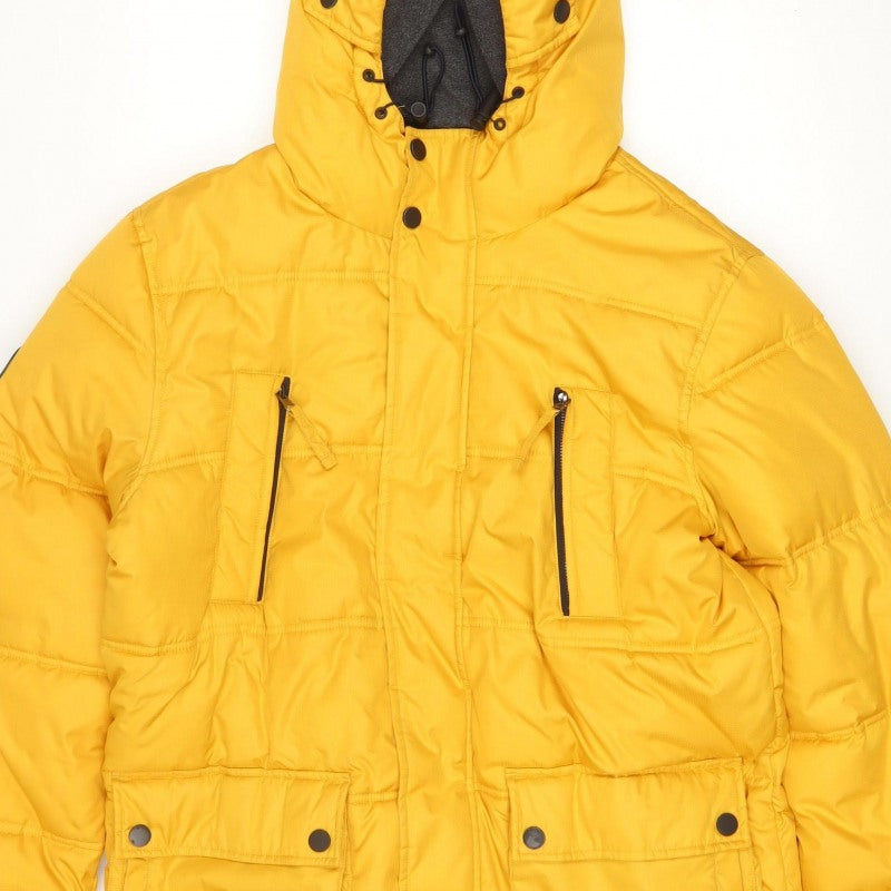 Brit Island 1973 Men Yellow M Hooded Quilted Puffer Jacket