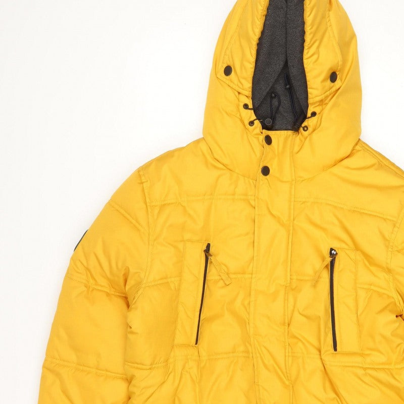 Brit Island 1973 Men Yellow M Hooded Quilted Puffer Jacket