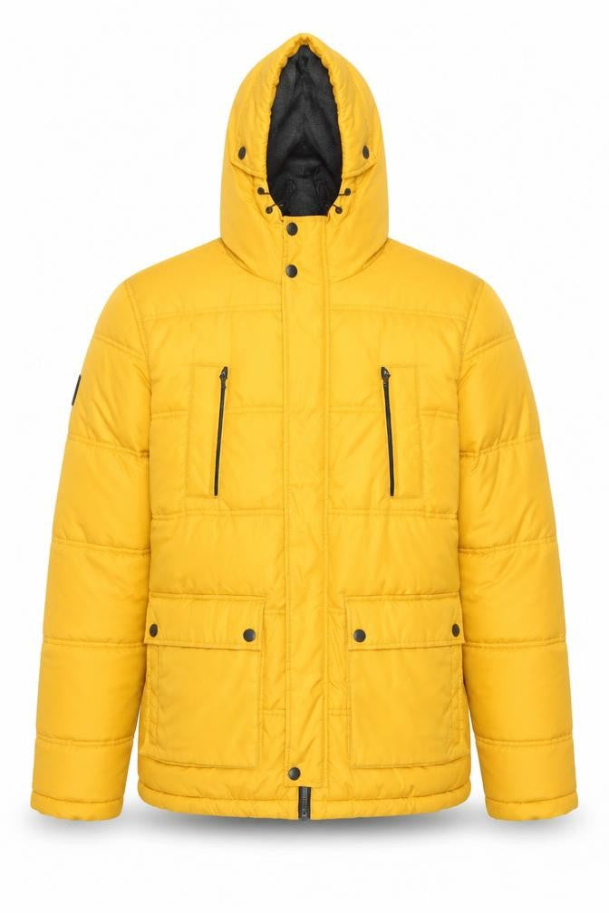 Brit Island 1973 Men Yellow M Hooded Quilted Puffer Jacket