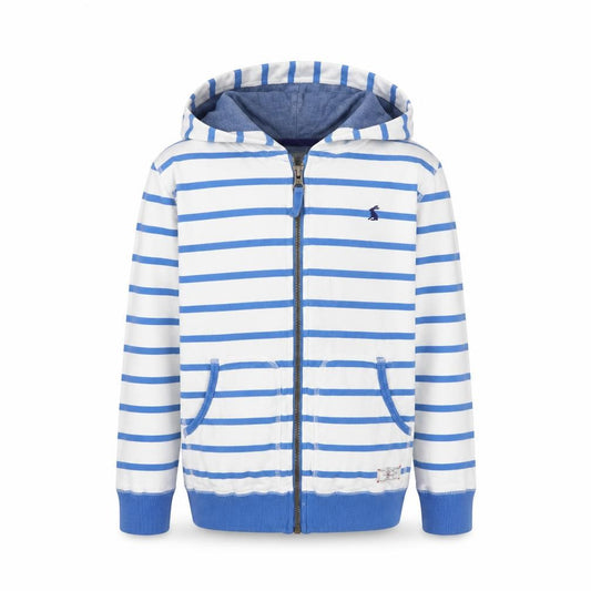 Joules Boys White Blue Striped Full Zip Hooded Hoodie 9-10 Years