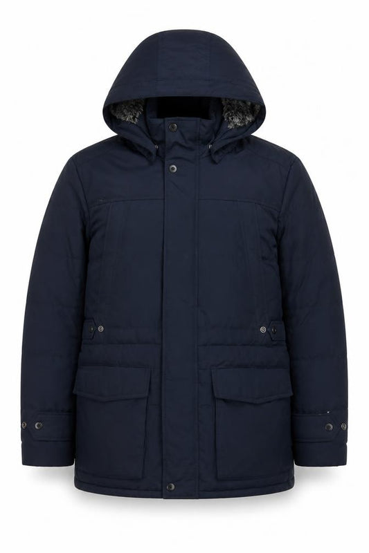 M&S Mens Blue L Hooded Down Parka Padded Winter Jacket