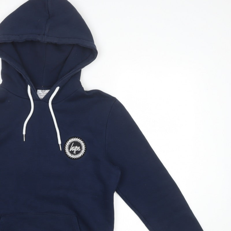 Hype Teens Navy Blue M Pullover Hoodie Logo Pocket Cotton Blend