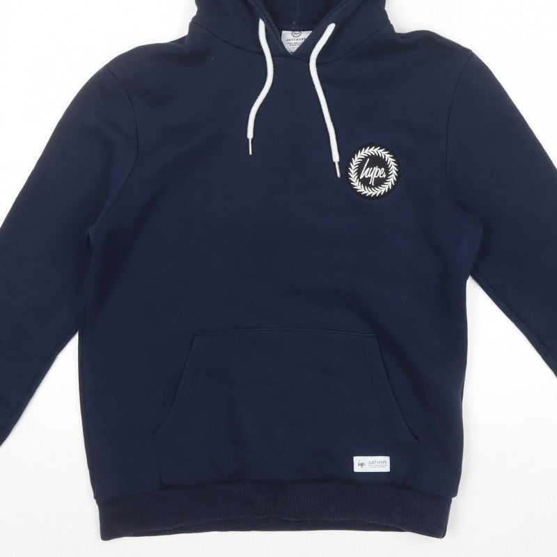Hype Teens Navy Blue M Pullover Hoodie Logo Pocket Cotton Blend