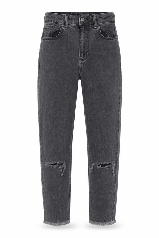 Topshop Women Grey Mom Jeans W25 L30 High Rise Tapered Distressed