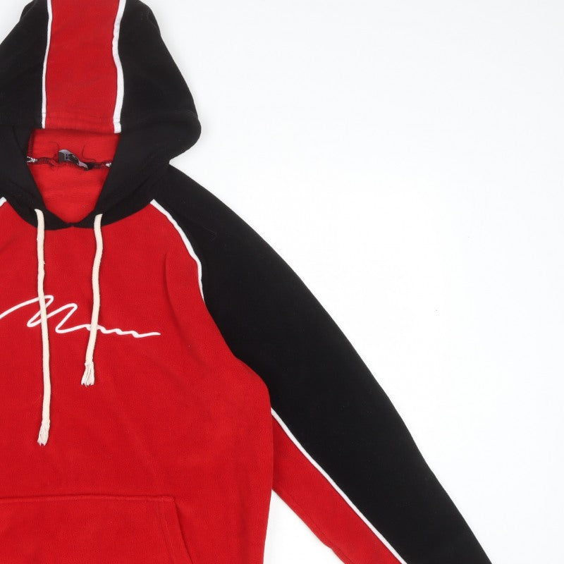 boohooMAN Men’s Red Black Colour Block Logo Pullover Hoodie M