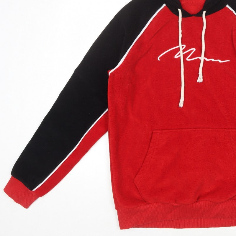 boohooMAN Men’s Red Black Colour Block Logo Pullover Hoodie M