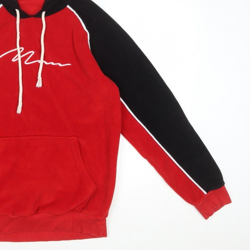 boohooMAN Men’s Red Black Colour Block Logo Pullover Hoodie M