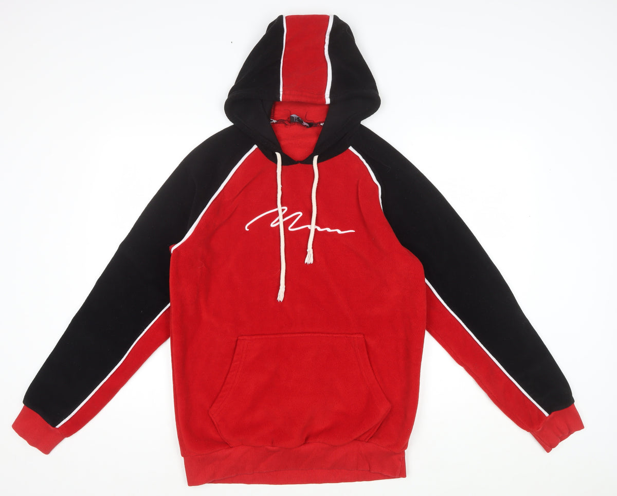 boohooMAN Men’s Red Black Colour Block Logo Pullover Hoodie M