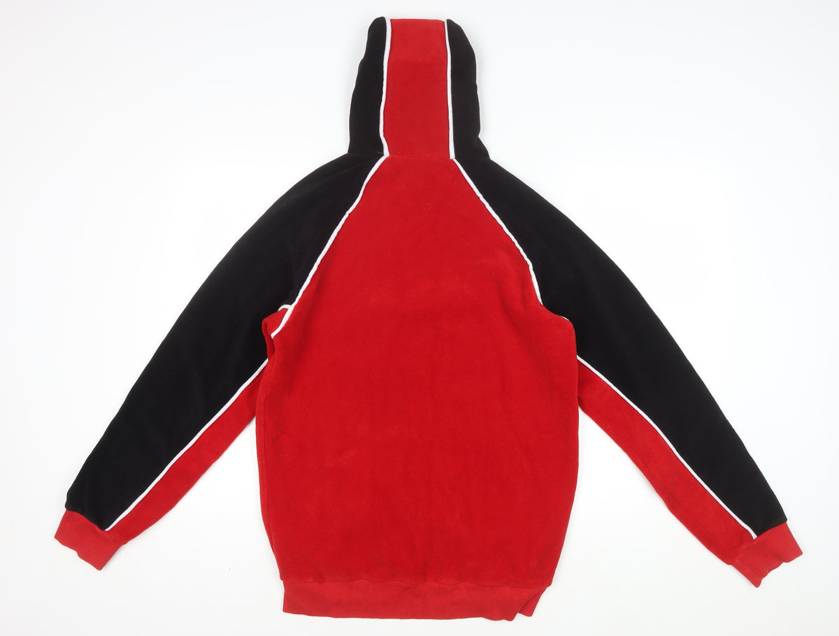 boohooMAN Men’s Red Black Colour Block Logo Pullover Hoodie M
