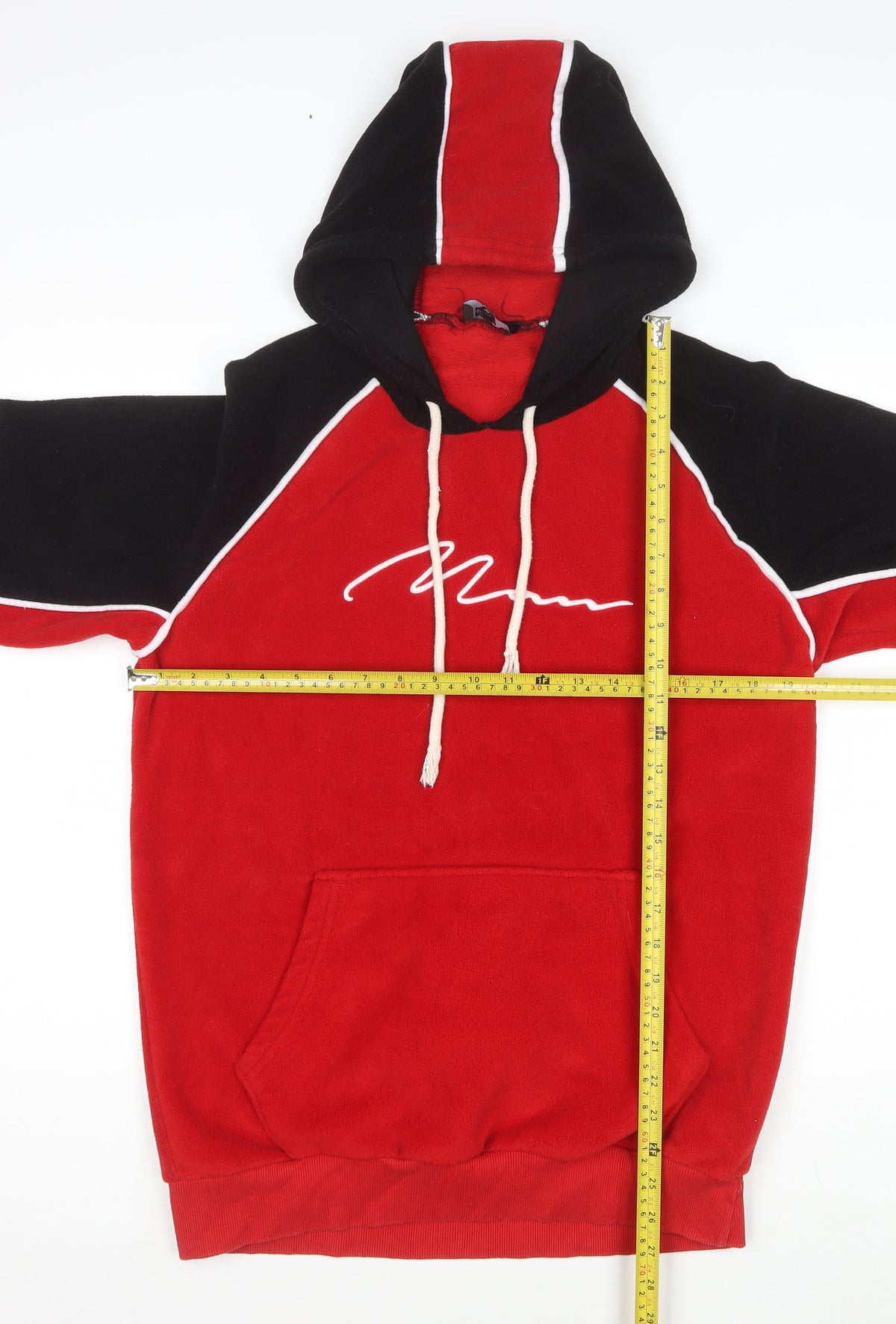 boohooMAN Men’s Red Black Colour Block Logo Pullover Hoodie M