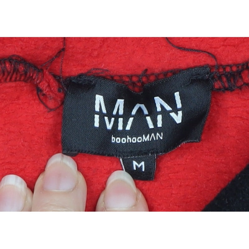 boohooMAN Men’s Red Black Colour Block Logo Pullover Hoodie M