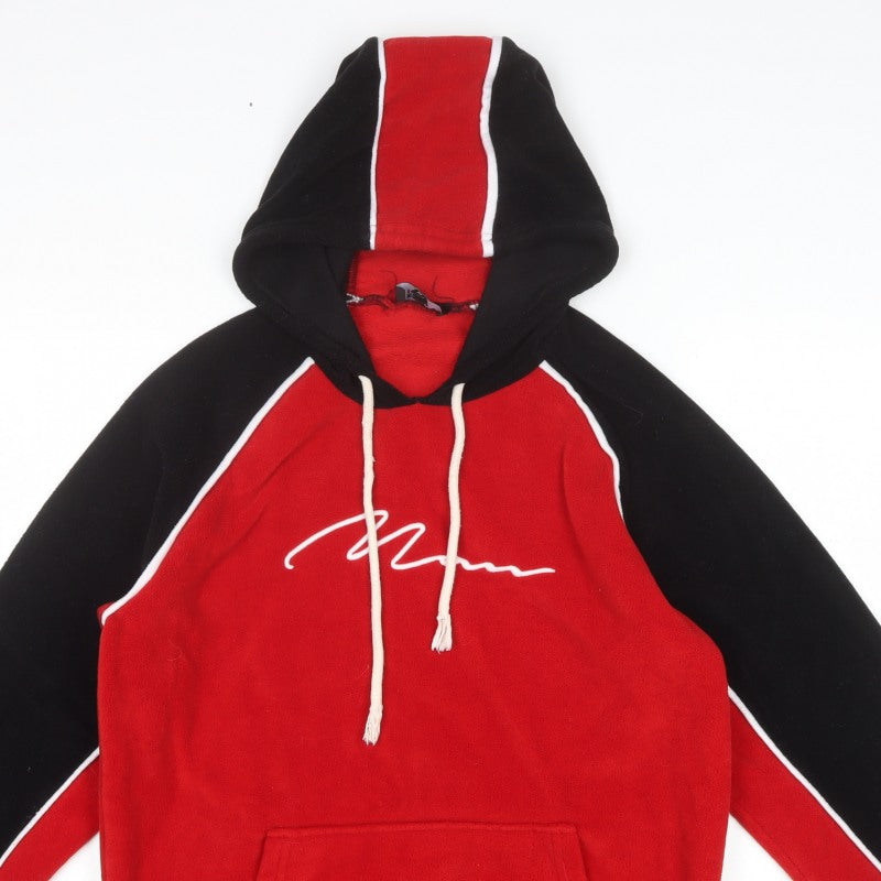 boohooMAN Men’s Red Black Colour Block Logo Pullover Hoodie M