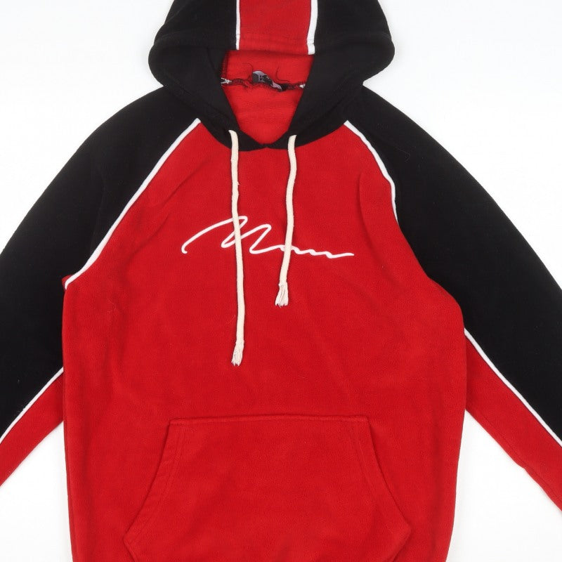 boohooMAN Men’s Red Black Colour Block Logo Pullover Hoodie M