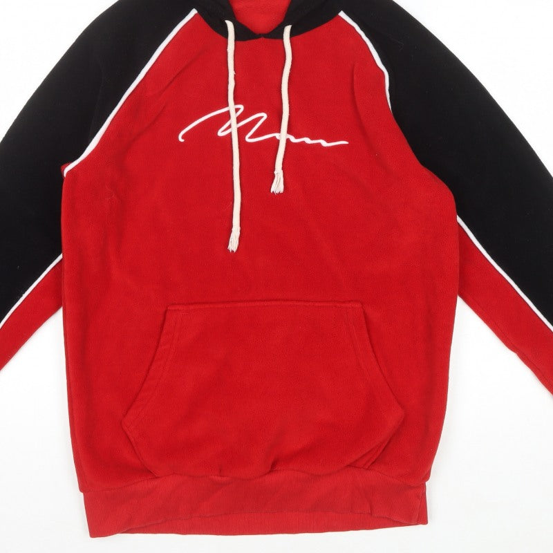 boohooMAN Men’s Red Black Colour Block Logo Pullover Hoodie M