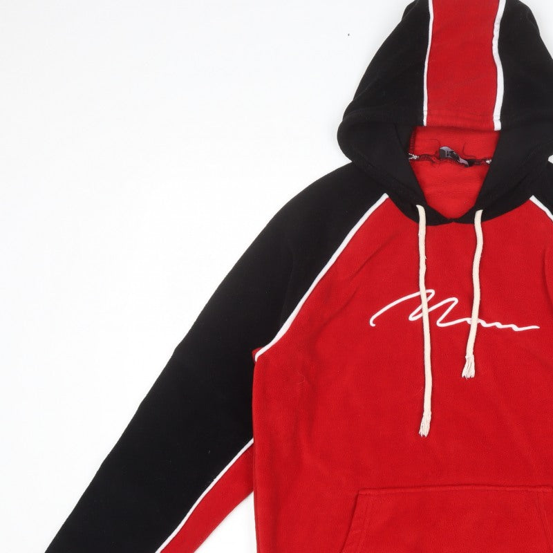 boohooMAN Men’s Red Black Colour Block Logo Pullover Hoodie M
