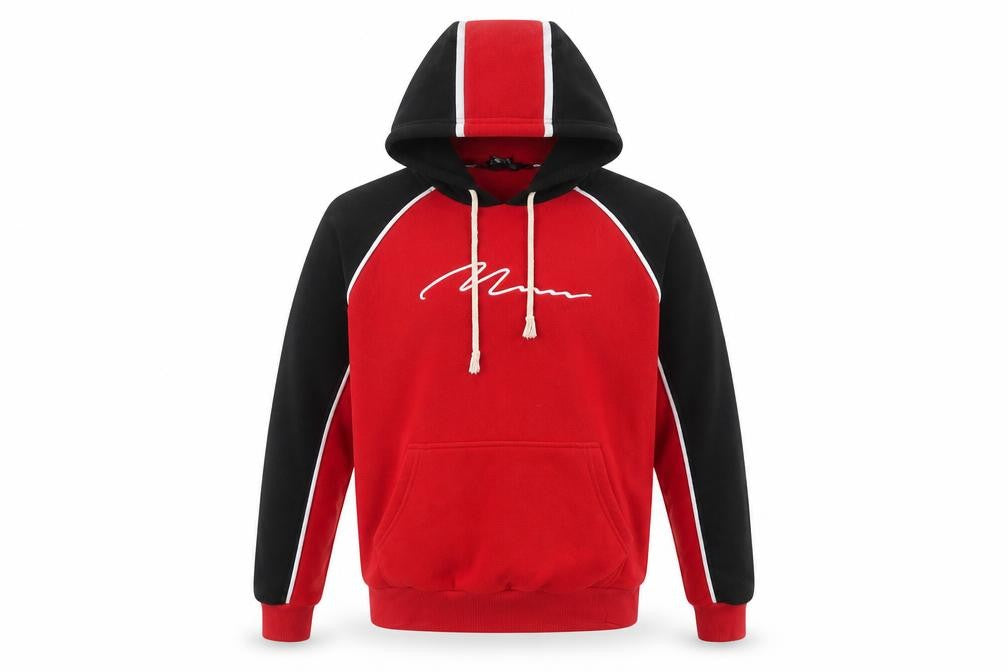 boohooMAN Men’s Red Black Colour Block Logo Pullover Hoodie M