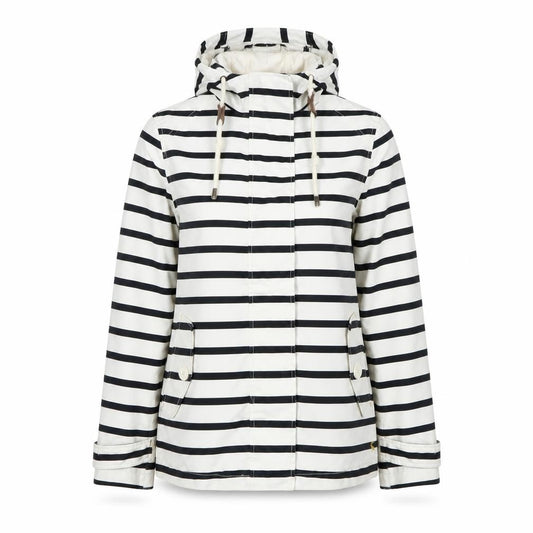Joules Women White Black UK 6 Striped Hooded Waterproof Rain Jacket