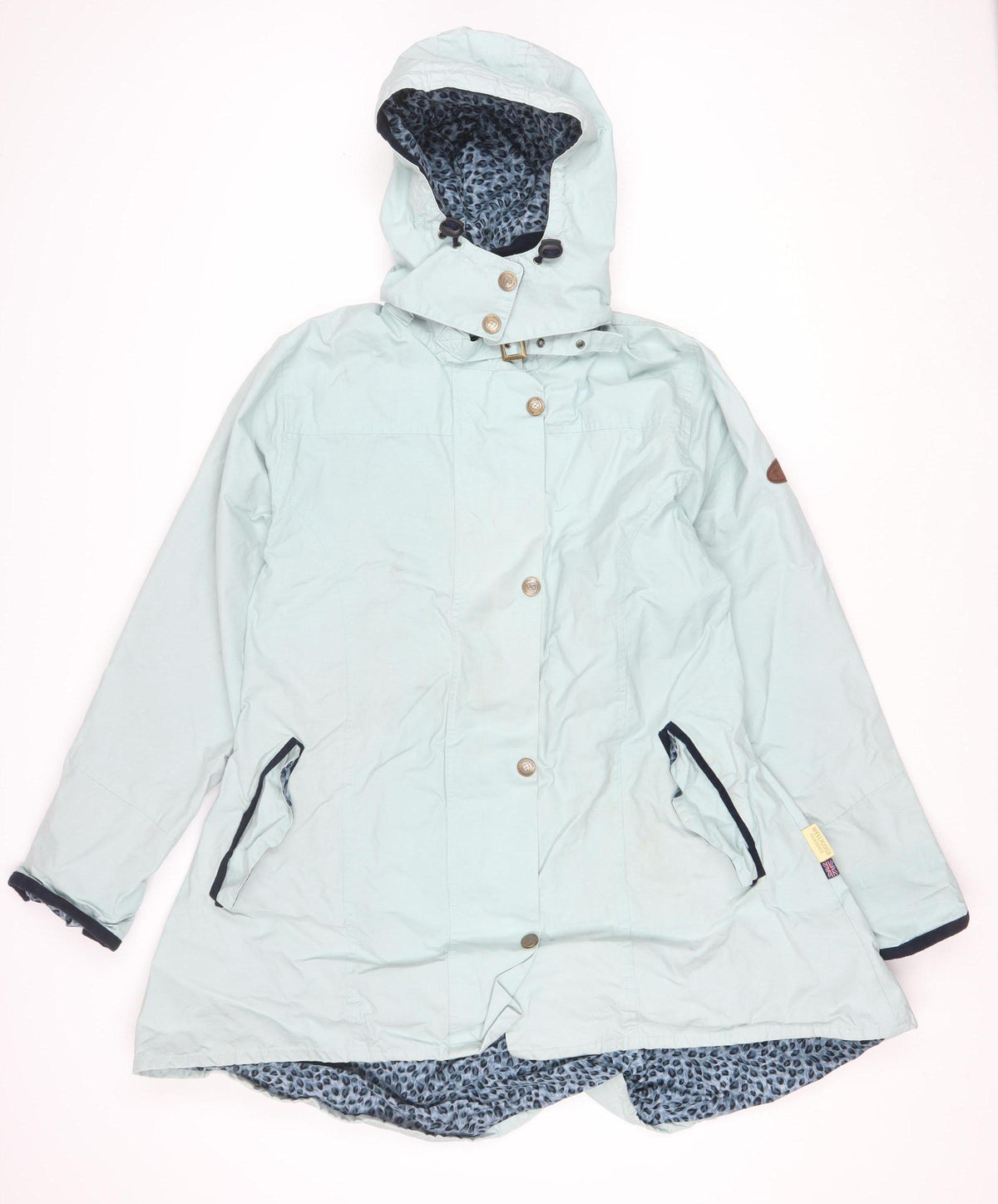 Welligogs Women Blue L Hooded Rain Jacket Leopard Lined Cotton