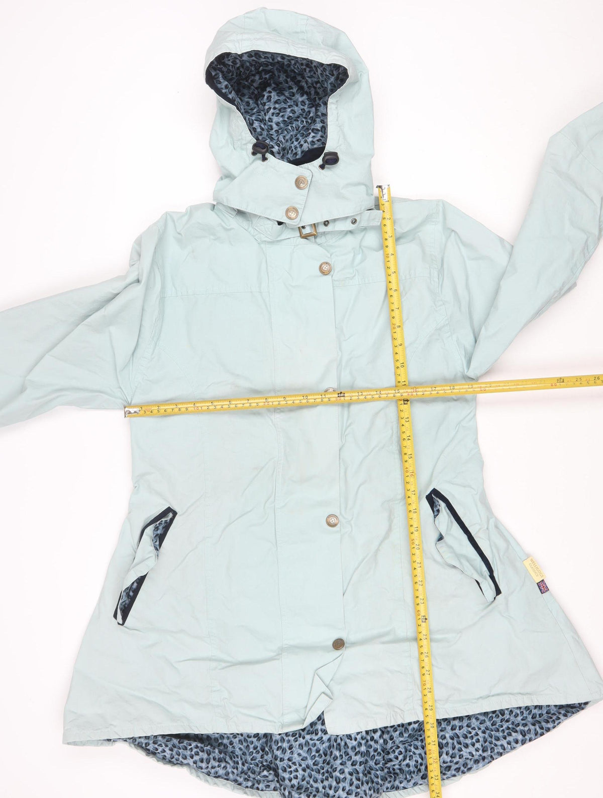 Welligogs Women Blue L Hooded Rain Jacket Leopard Lined Cotton