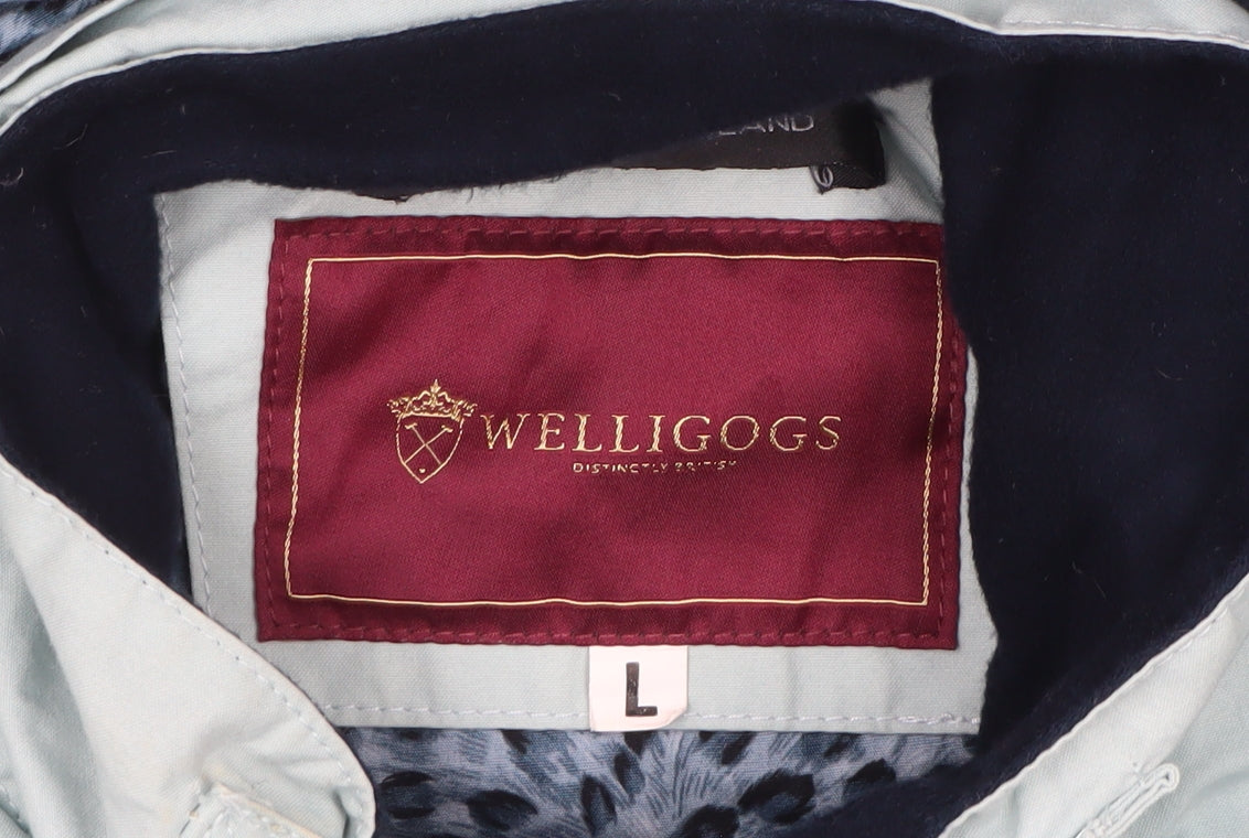 Welligogs Women Blue L Hooded Rain Jacket Leopard Lined Cotton